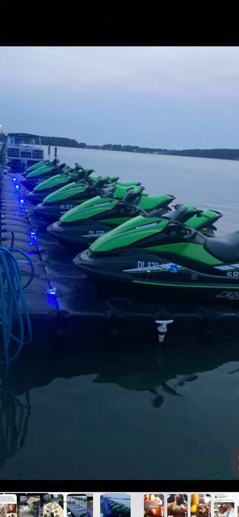 Jet ski rental floating docks lined along a marina