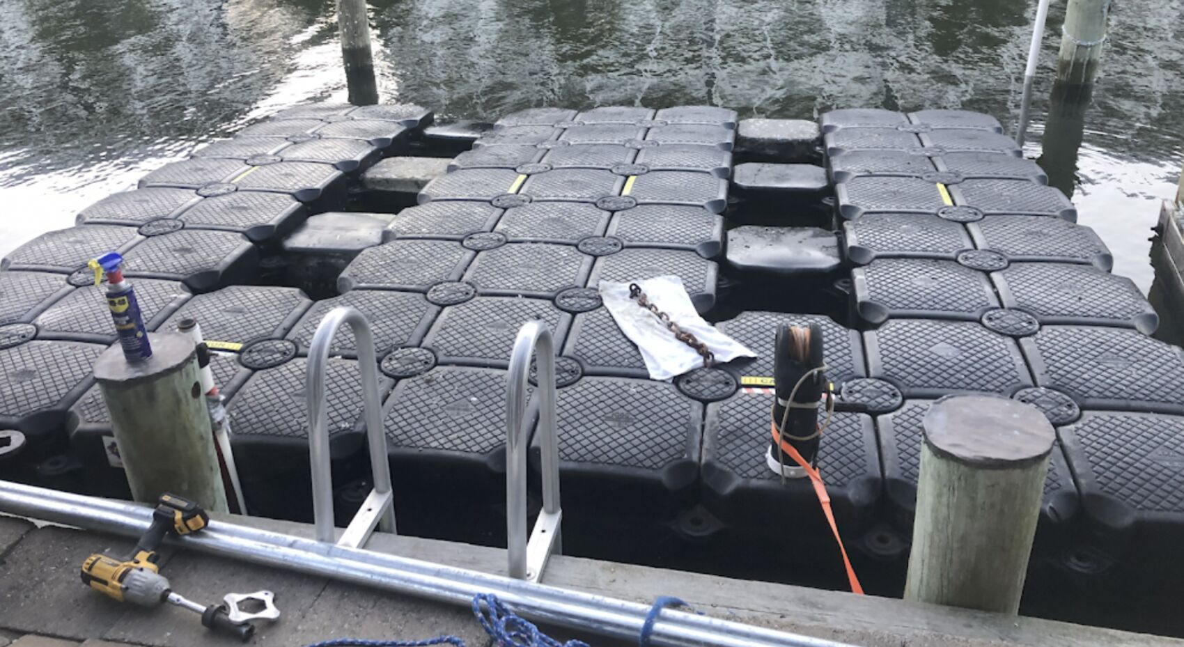 Custom floating dock assembly and installation by A1 Docks